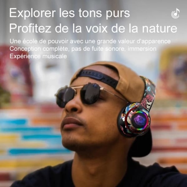 Graffiti Foldbare Bluetooth Trådløse Stereo Hovedtelefoner med LED Lys - Sort