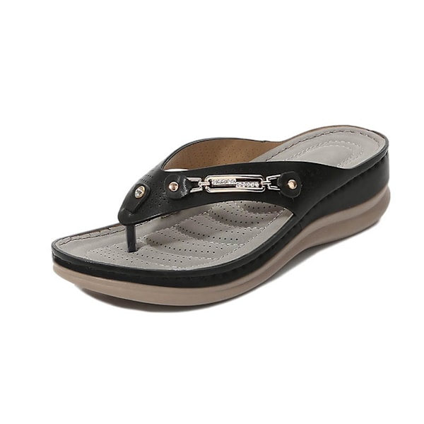 Mjuka och bekväma flip-flop tofflor med remmar för kvinnor - Casual ortopediska sandaler Black 40