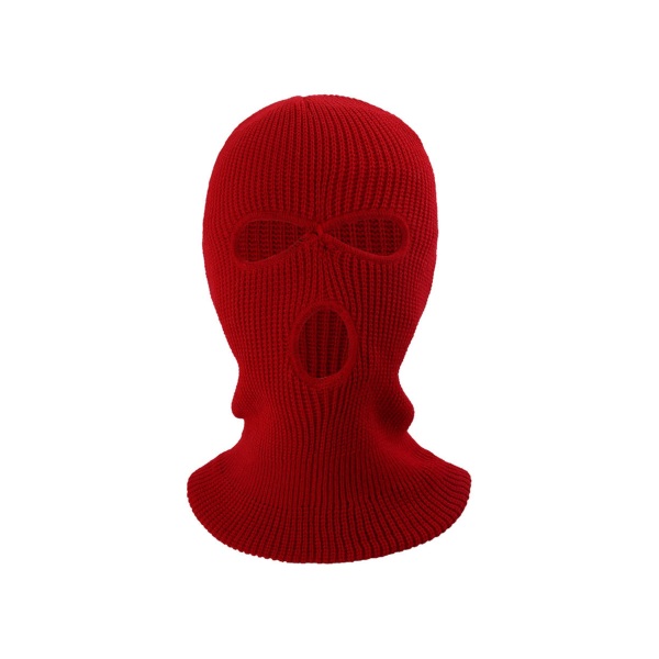 Vinter unisex stickad mössa med tre hål i enfärgad helfärgad balaclava kupol stickad cover Cap för utomhuscykling Röd