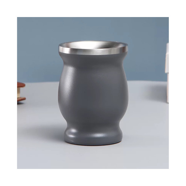 1 set 8oz/230 ml Dekorativ Mate Cup Lätt att rengöra Bärbar lätt teflaskkopp i rostfritt stål för hemmagrå