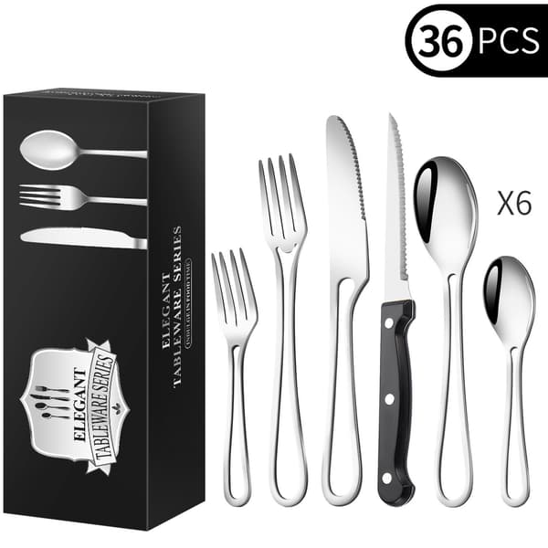 36-dels bestikksett i rustfritt stål, hult design, til middag black gold