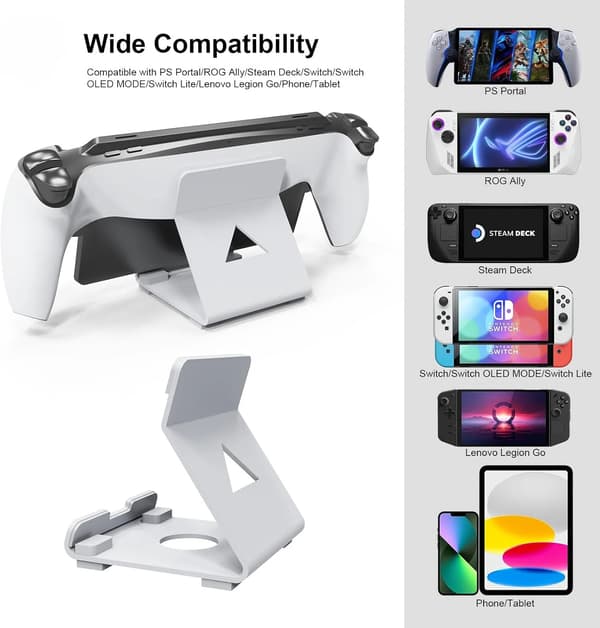 Hvit Multifunksjonell Nettbrettstativ og Spillkonsollholder for PS Portal, Steam Deck, ROG, Switch – Slitesterkt Jern med Antiskli-puter