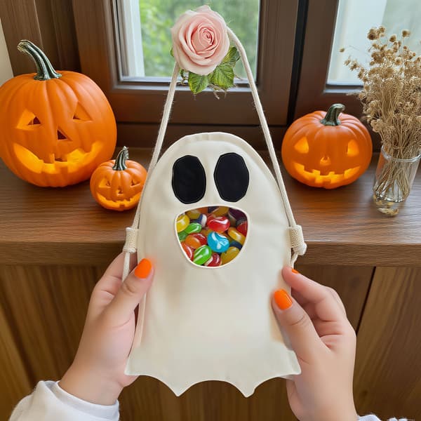 Halloween Spøgelsesmønster DIY Slikpose til Børn Orange