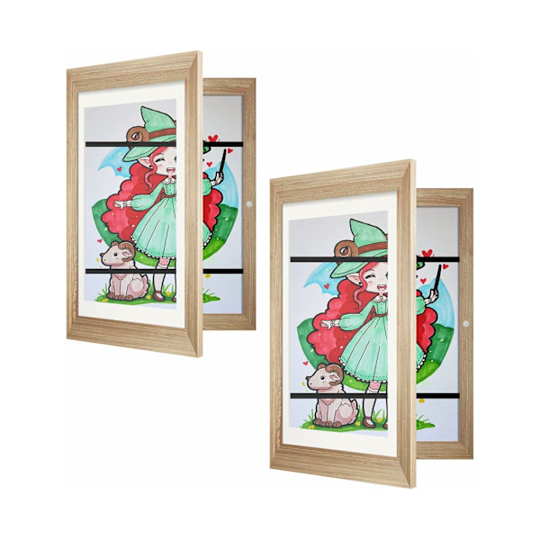 11.8x8.3in 2 STK. kunstrammer til børn, udskiftelige kunstrammer til børns kunstprojekter, kunstdisplayramme med frontåbning - Træ