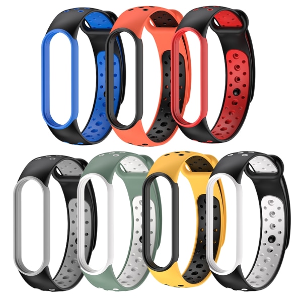 Silikoniset kellon rannekkeet Fitness Urheilu Vaihtorannekkeet Mukavat Kestävät Kaksiväriset Kellon Rannekorut Yhteensopiva Mi Band 5:n kanssa