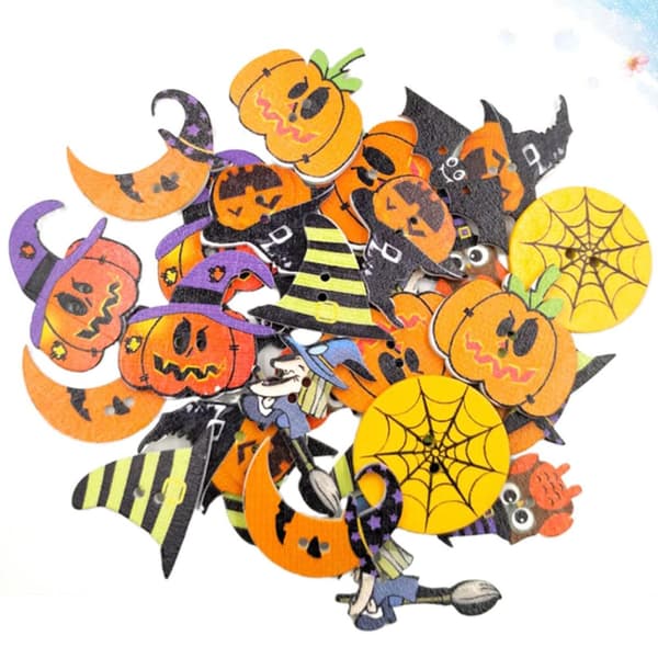 50 st. träknappar för sömnad, 2 hål, Halloween-pumpa uggla häxa, DIY-pyssel