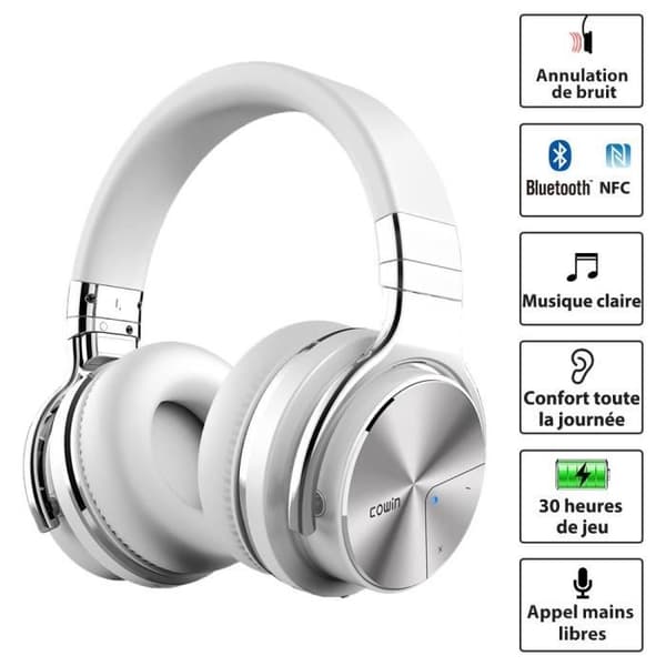 COWIN E7 PRO Vit [uppgraderad version] Bluetooth hörlurar med aktiv brusreducering