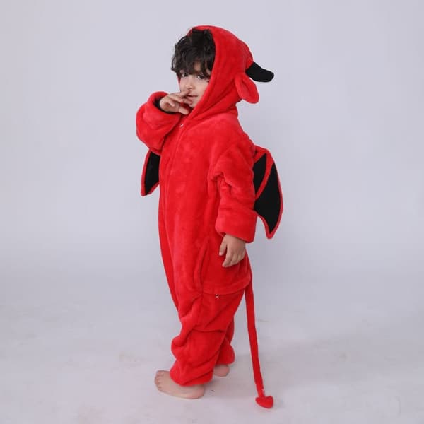 Sorte Flagermus Dyre-Onesie Pyjamas, Hætteklædt Flannel Heldragt, Forældre-Barn Cosplay Hjemmetøj Red 110 - devil