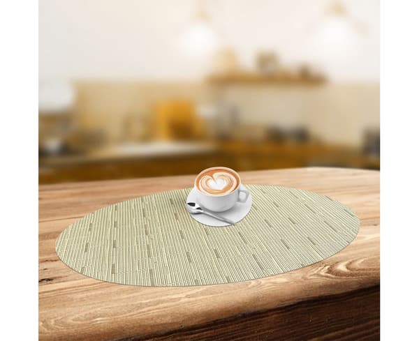 Bambu Texture Bordsunderlägg Oval form PVC Kök Matbordsmatta för restauranger-Beige unikt värde