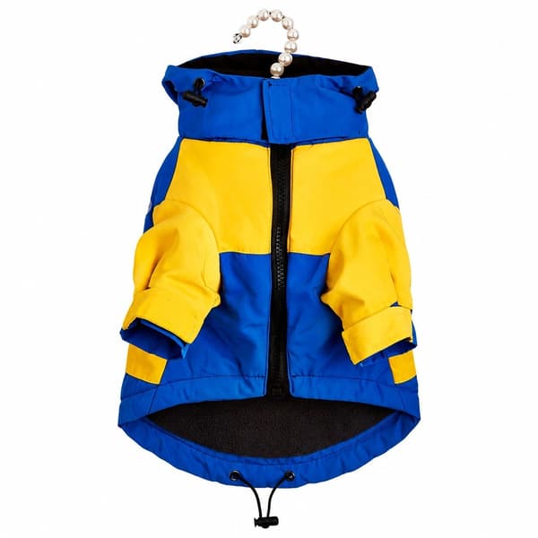 Regnfrakk til hund, vanntett varm jakke, høst vinter, reflekterende, teddy, blå gul Blue / Yellow M