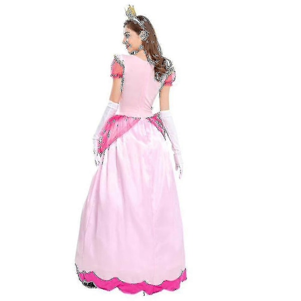 Super Mario Peach Cosplay Kostym för Kvinnor Rosa Prinsessklänning + Handskar + Huvudbonad Set Karnevalsfest XL