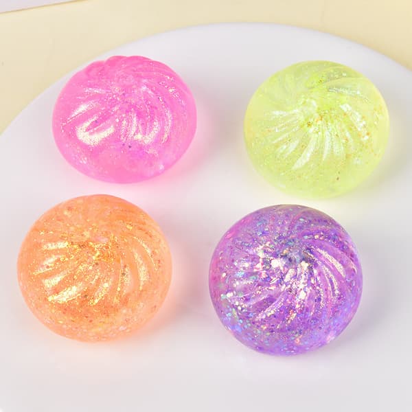 Glitterfarget bolleformet klemmeball for sensorisk håndlek 12pcs Gold Beads Bun Face