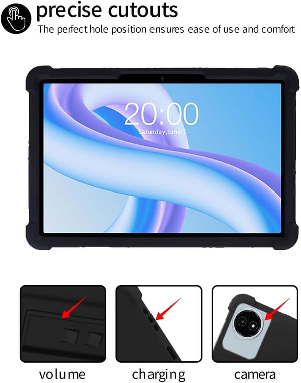 Silikondeksel til TECLAST M50 Plus 10.1\", Justerbart Stativ, Støtsikkert, Barnevennlig, Svart