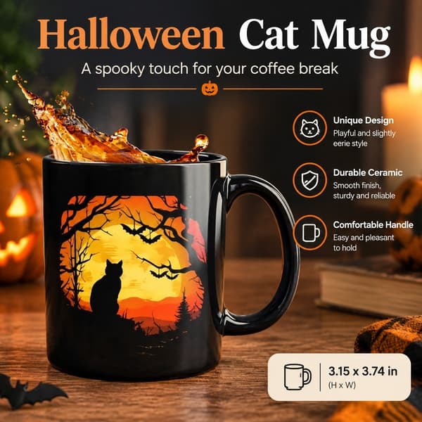Kattkaffemugg Keramik Spöklik Skrivbordsdekoration, Stil B, 3.15x3.74\"