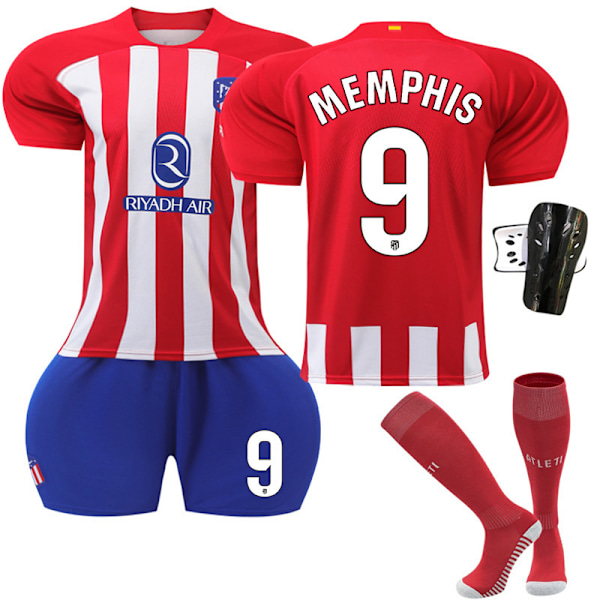 2324 Atletico Madrid Hemmatröja Vuxna Barn Kortärmad Fotbollströja - Set - Nr 19 Morata Träningsdräkt - Nr 19 + Strumpor + Benskydd 24(130-140cm)