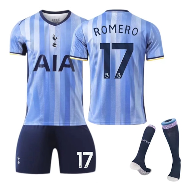 24-25 Tottenham Hotspur bortaställ nr 7 Son Heung-min 17 Romero barn vuxen fotbollströja - nr 17 med strumpor XXL(185-190cm)