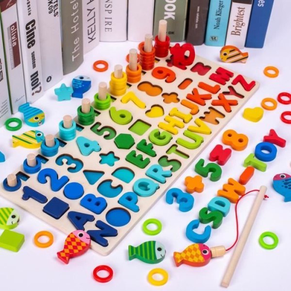 Montessori-pedagogiska leksaker i trä för barn, matte eller fisketavla, förskolenivå AR3665