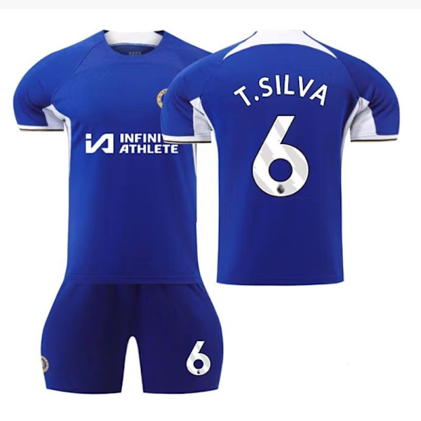 2324 Chelsea hjemmebanetrøje nr. 8 Enzo 7 Sterling 6 Silva kortærmet fodbolduniform - sæt - nr. 7 + sokker + benskinner 18(100-110cm)