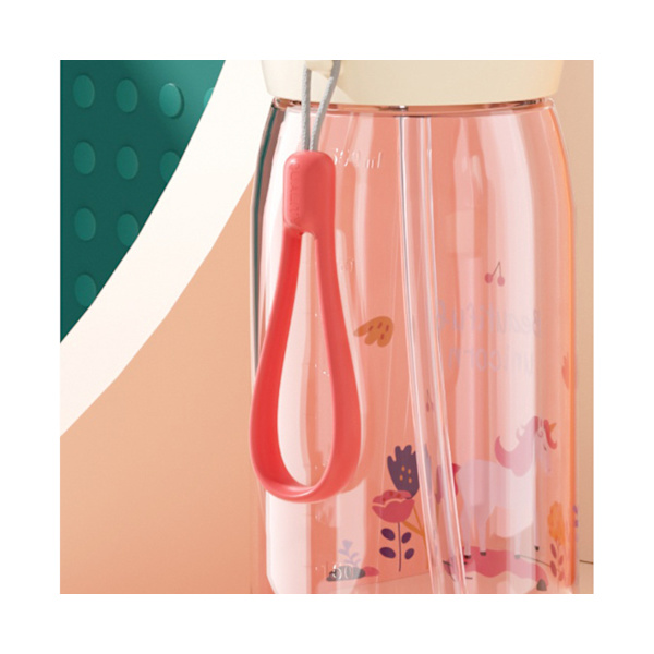 400ml/550ml vattenflaska Anti-läckage One Click Open Plast Cartoon Animal Halmflaska för skolrosa