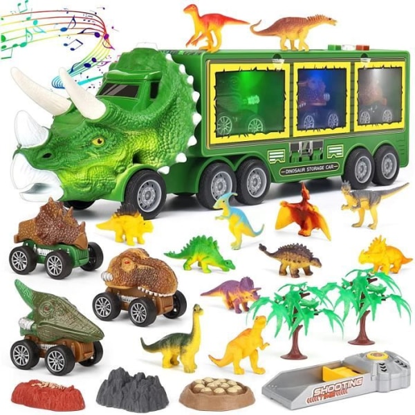14 i 1 Dinosaur Toy Dinosaur Car Transporter Truck med ägg och dinosaurie barnleksak, minibil för barn, present