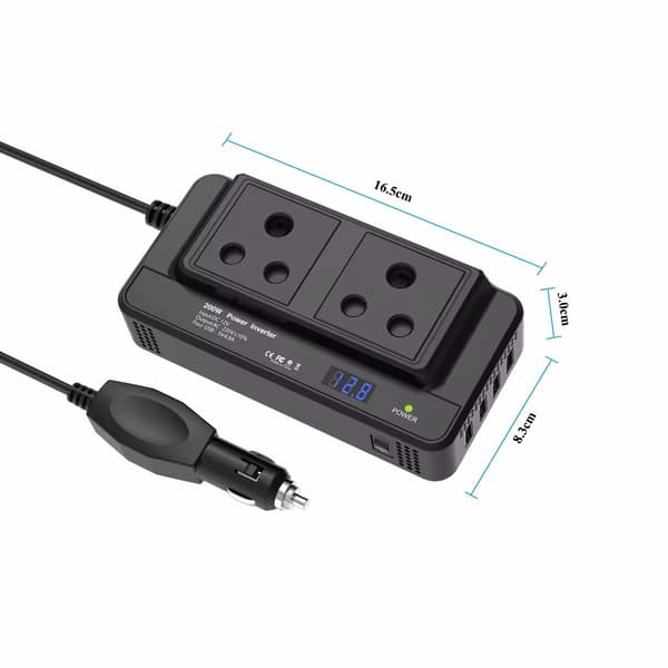 200W Bilstrømomformer 12V til 220V med USB, Skjerm 220V M8300