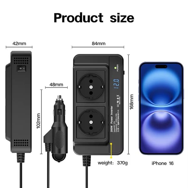200W Bilstrømomformer 12V til 110V 220V med EU-stik 220V MT-8300 EU Plug