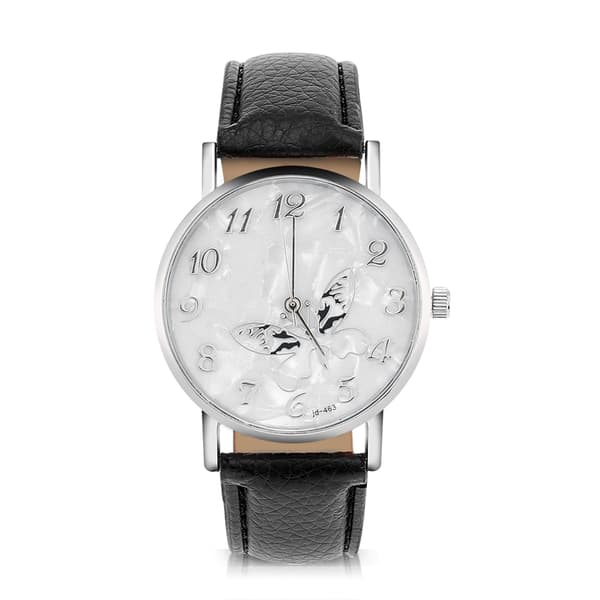 Moderigtigt PU læderrem Quartz ur Kvinder Dame Analog armbåndsure Sort