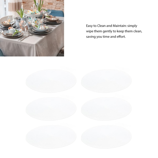 6 STK Rund bordstablett Vävd vit bordsmatta Värmeisolering Lätt att rengöra Mångsidigt mattillbehör för köksinredning