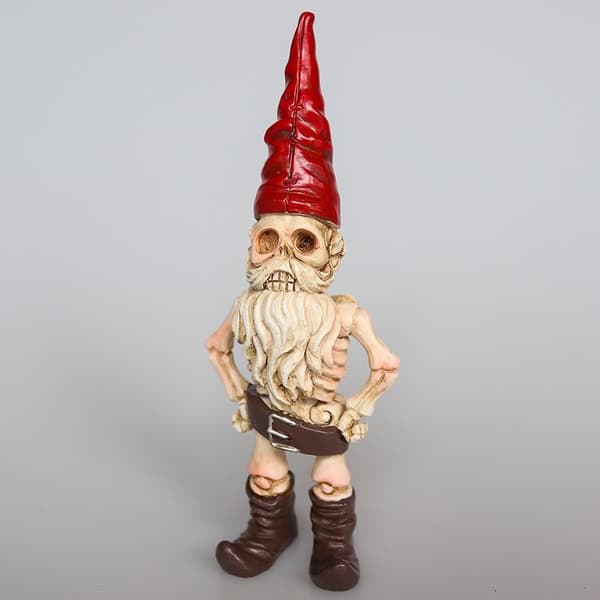 Skelet harpiks ornament med rød hat, Halloween havepynt, Kranie statue