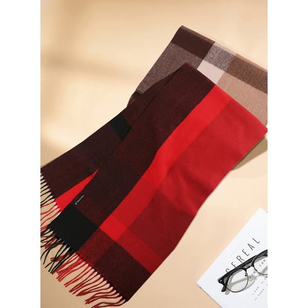 Rødt rutete skjerf, varmt vintertilbehør, myk polyester, 200 cm langt