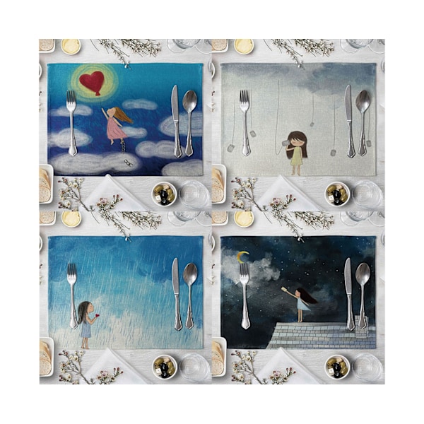 42x32cm Cute Moon Girl Print Värmeisolering Bordstablett Vattentät Bordskopp Pad-3# unikt värde