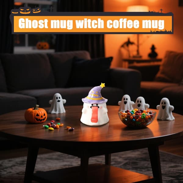 Halloween Spökmugg, Lila Keramisk Kaffekopp, 3.46\" Hög