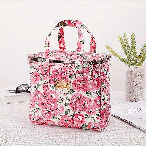 Förtjockad Vattentät Isolerad Matlådeväska, Lunchväska, Vattentät Stor Isolerad Väska för Studenter Light Blue Peach Blossom