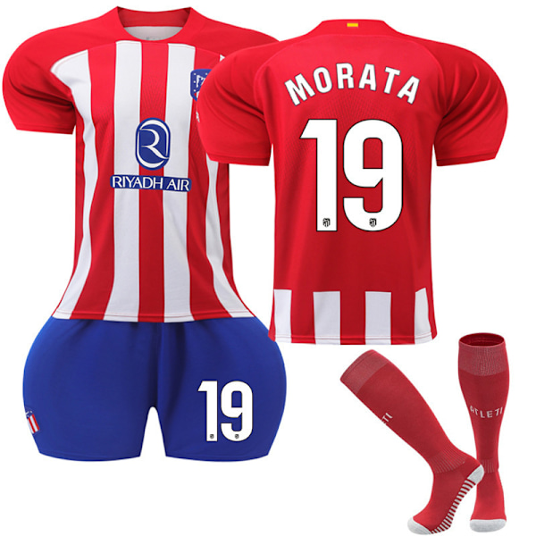 2324 Atletico Madrid Hemmatröja Vuxna Barn Kortärmad Fotbollströja-Kostym-Nr 19 Morata Träningsdräkt-Nr 19 + Strumpor 20(110-120cm)