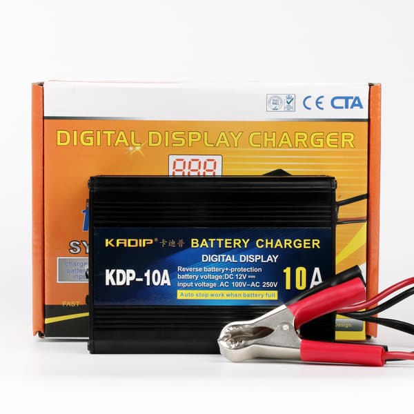 6V Bil Motorcykel Smart Blybatteriladdare Med Display Black EU Plug
