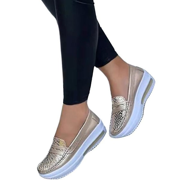 Dam stängda tå loafers casual alla årstider skor låga kilar Gold EU 39