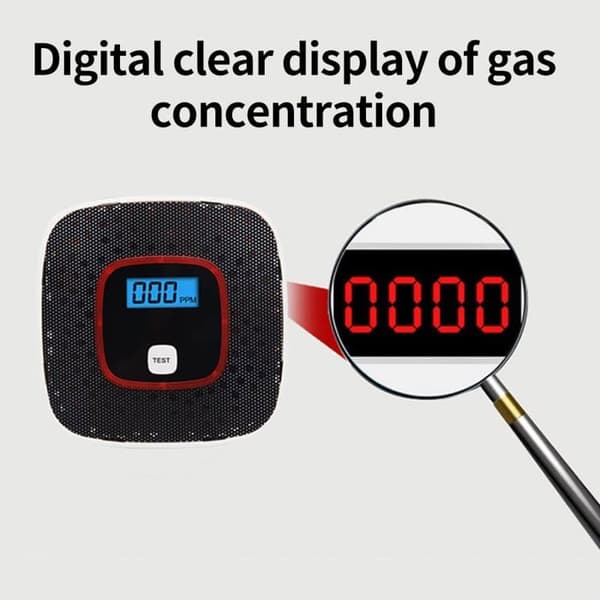 Karbonmonoksidalarm og CO-detektor med digitalt display og veggmontering