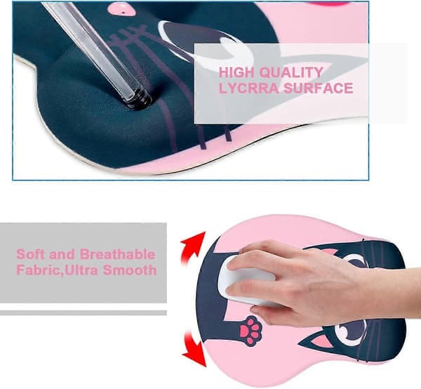 Søt Musematte Ergonomisk Musematte med Håndleddsstøtte, Gel Musematte med Sklisikker Silikonbase, Datamaskin Musematte Gaming Musematte