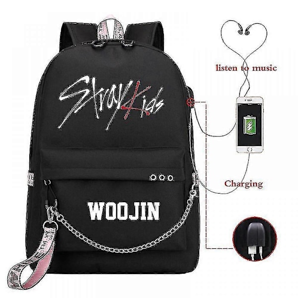 Stray Kids USB-reppu, korealainen tyyli, Felix-kirjalaukku, takaisin kouluun, pojat, tytöt, fanilahjakassi, Mochila 28