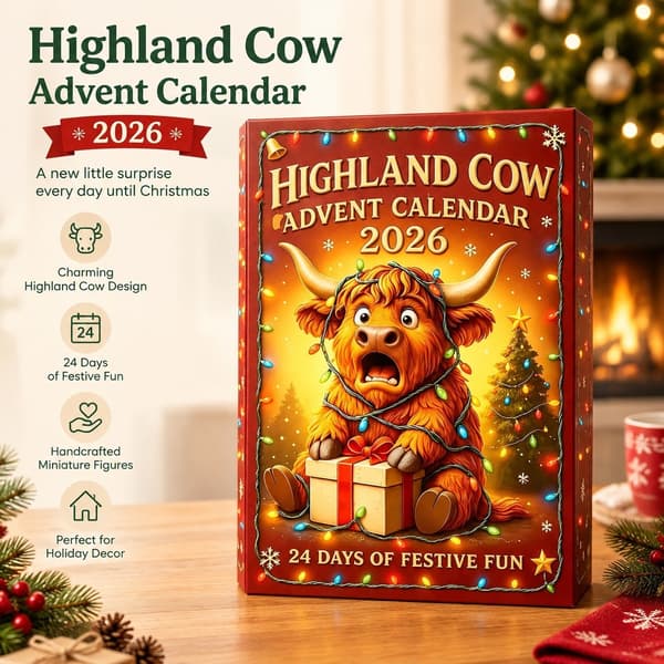 Høylandsfe Julekalender 2026, 3D Håndlaget PVC-figur, Moderne Dekor Style A