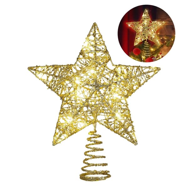 Gylden julestjernetopper med LED-lys, rustfri jerntråd, 20 lys, batteridrevet