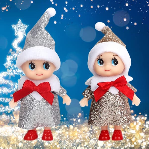 Jul Baby Elf Dockset, 4 st, Mini Elf Baby Dockleksaker för barn, Julklapp