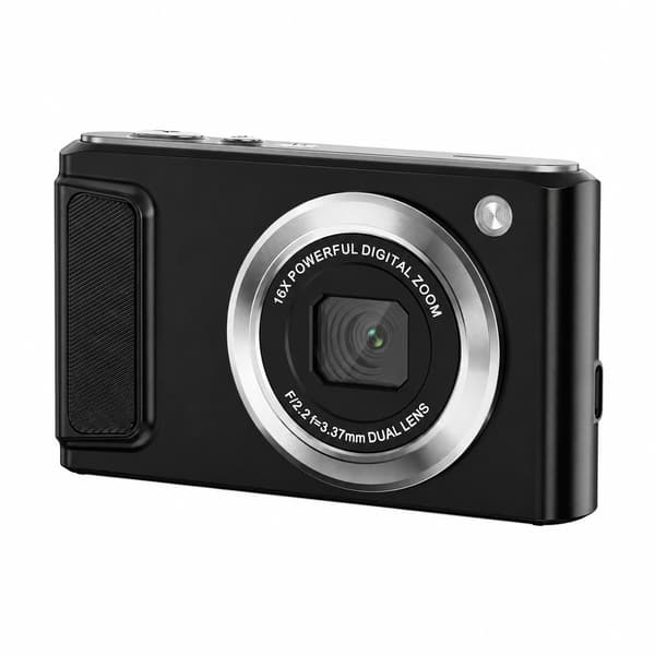 4K HD digitalkamera med front- og baglinse, stabilisering, sort Black