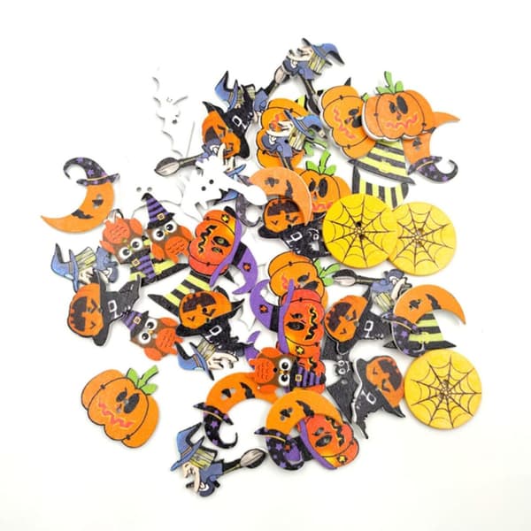 50 st. träknappar för sömnad, 2 hål, Halloween-pumpa uggla häxa, DIY-pyssel
