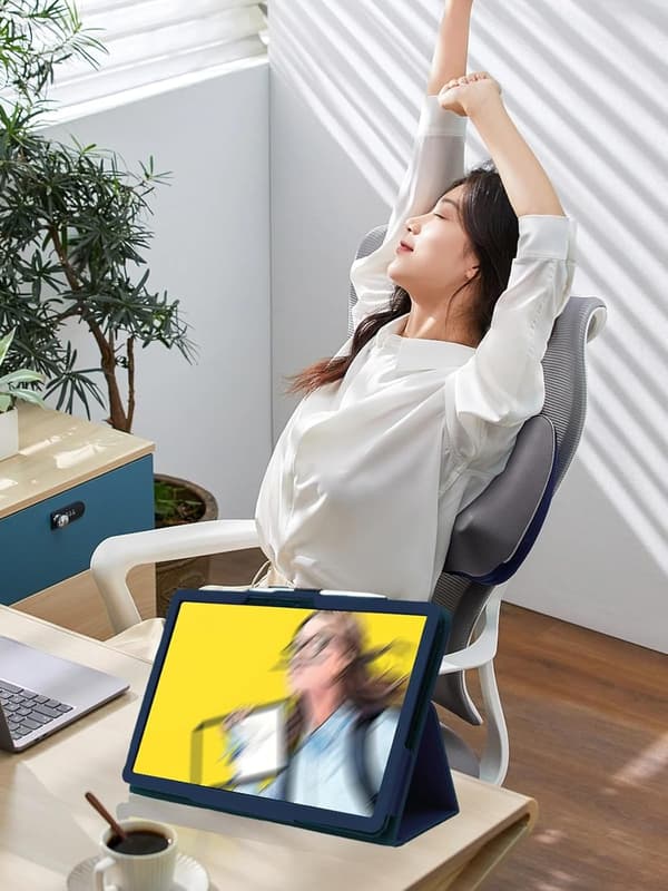 Foldbart Standcover til Wacom MovinkPad 11, PU Læder, Blyantholder, Håndledsrem, DYBBLÅ