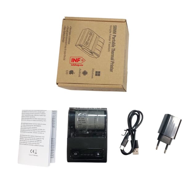 58 mm termisk kvittoskrivare, USB Bluetooth, POS Kök Mobil, Kompatibel med Android iOS Windows, Svart Black
