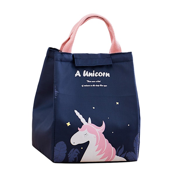 Kannettava kädessä pidettävä lounaskassi, kestävä ja vakaa kahvallinen lounaslaatikko Dark Blue Unicorn