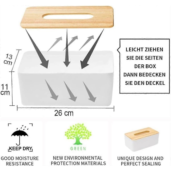 Kosmetisk servettbox av trä 26x13x11cm servettdispenser praktisk servettlåda rektangulär servettbox för standard