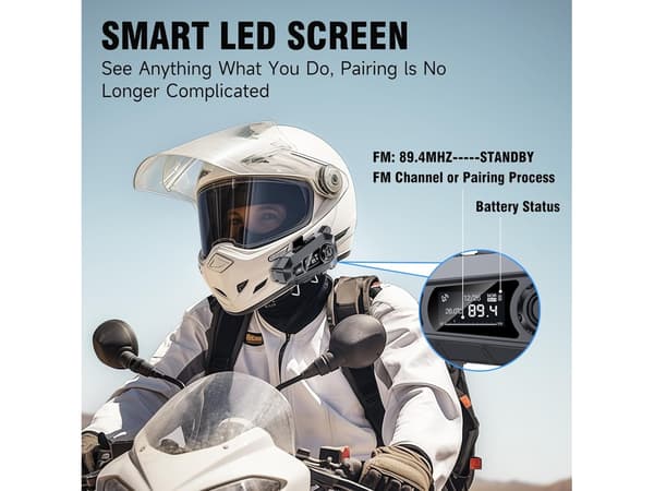 Smart display Bluetooth hjelmheadset med støjreduktion, sort black