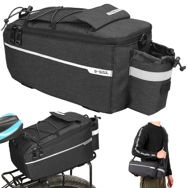 Sykkelveske, svart, 9L, vanntett, termisk isolert, bagasjebrett, reflekterende